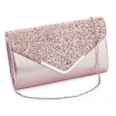 Women Evening Envelope Clutch Prom Sequin Shoulder Cross Body Bag-Pink