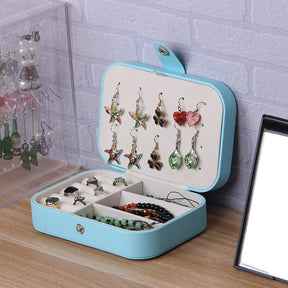 Home & LivingJewelry Box PU Leather Small Portable Travel Case 2 Layers Display Storage Box-Blue