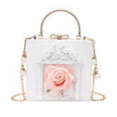Womens Embossed Clutch Evening Bag Bowknot Snaps Crossbody Purse-White