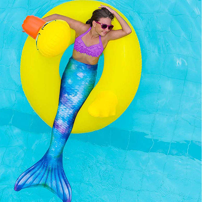 Kids Atlantis Mermaid Tails For Swimming Swimsuit With Flippers-Azure