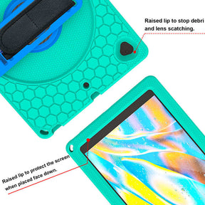 iPad Case With Handle Stand Shoulder Strap for iPad7/iPad8/iPad9 10.2/iPad10.5-GreenBlue