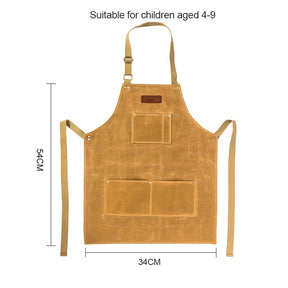 Kids Work Apron Waxed Canvas Tool Safety Smock-Khaki