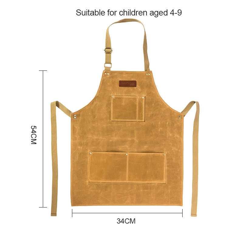 Kids Work Apron Waxed Canvas Tool Safety Smock-Khaki