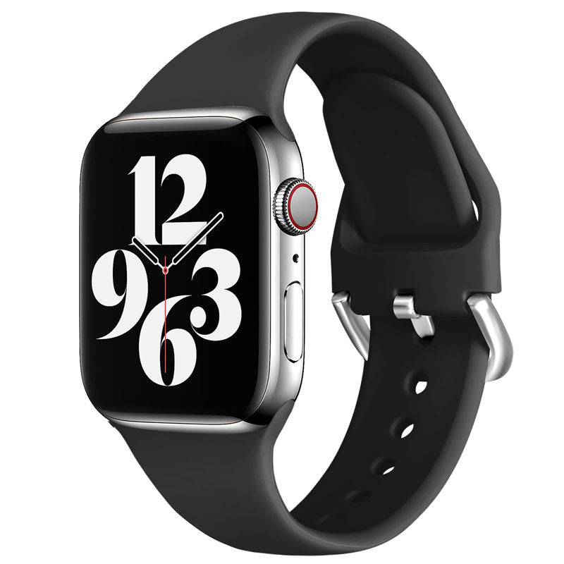 Silicone Sport Replacement Strap with Classic Clasp for iWatch Series SE 6 5 4 3 2 1-Black