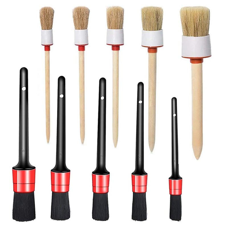 10Pcs Car Detailing Brush Set Boars Hair Detailing Brushes for Cleaning Wheels Interior Exterior Leather