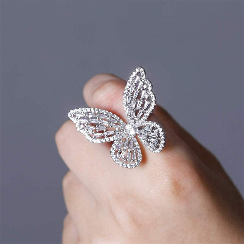 Cubic Zirconia Sparkling Butterfly Knuckle Ring-White