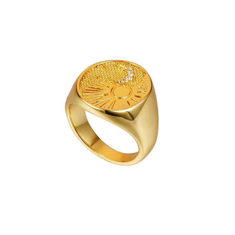 Gold Round Sunshine Pattern Ring For Women