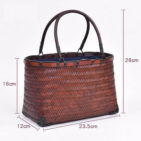 Retro Womens Bamboo Handbag Handmade Large Tote Bag Wicker Basket Bag
