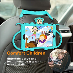 Monkey iPad Case+Neck Strap Cartoon Kids Anti-fall Protective Cover For Samsung Galaxy Tab A7 10.5inch T500/T505/T507 2020-Aqua