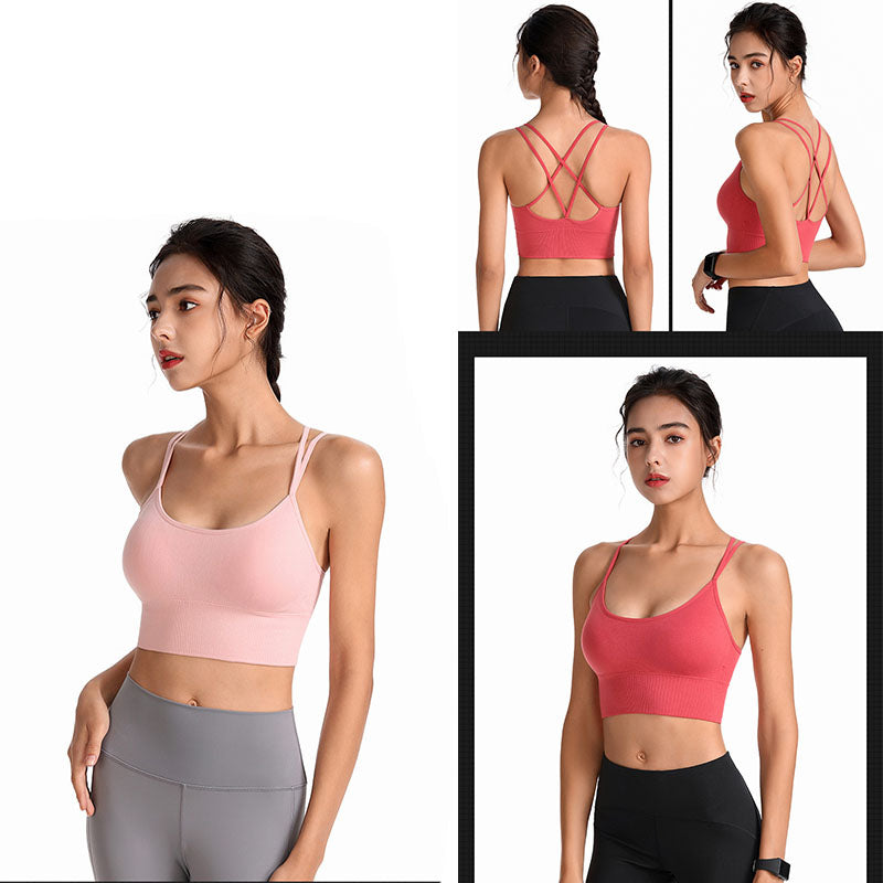 2 Pcs Cross Back Sports Bras Padded Low Impact Vest for Running-Set5