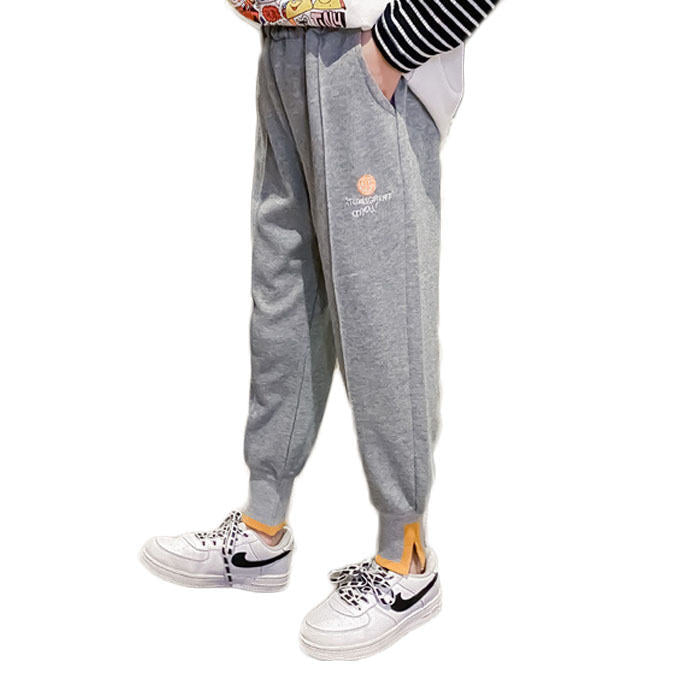 Girls Joggers Long Pants Pockets Outdoor Casual Trousers Smiley-Gray