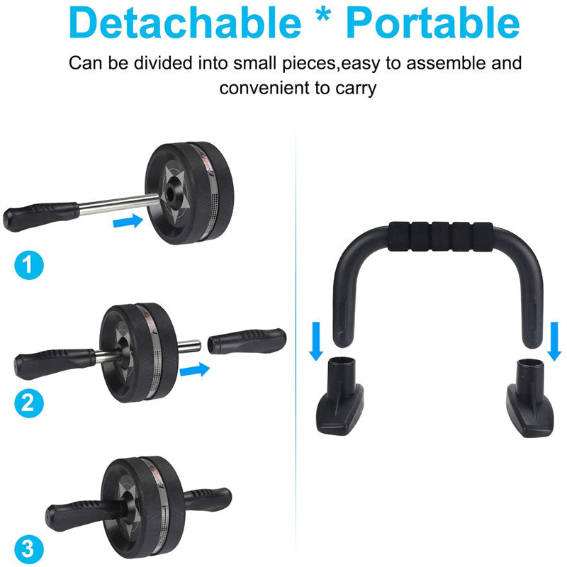 6-in-1 Abdominal Roller Kit with Knee Pads Resistance Band Pad Pusher Handle for Home Gym Equipment