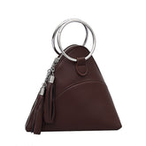 Women Cute Tassel Clutch PU Leather Triangle Bags-Coffee