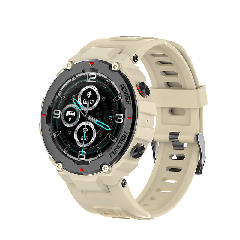 F26 Military Smart Watch with Bluetooth Calling Music Player Heart Rate Sleep Monitor-Khaki