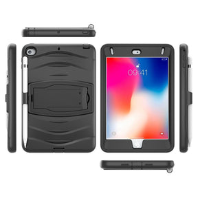 Shock Wave Design Kickstand Case Heavy Duty Rugged Anti-Fall Protection With Pencil Holder For 7.9inch iPad Mini 4/5-Black