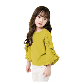 Little Girls Ruffle Bat T Shirt Pullover Autumn Spring Princess Tops-Ginger