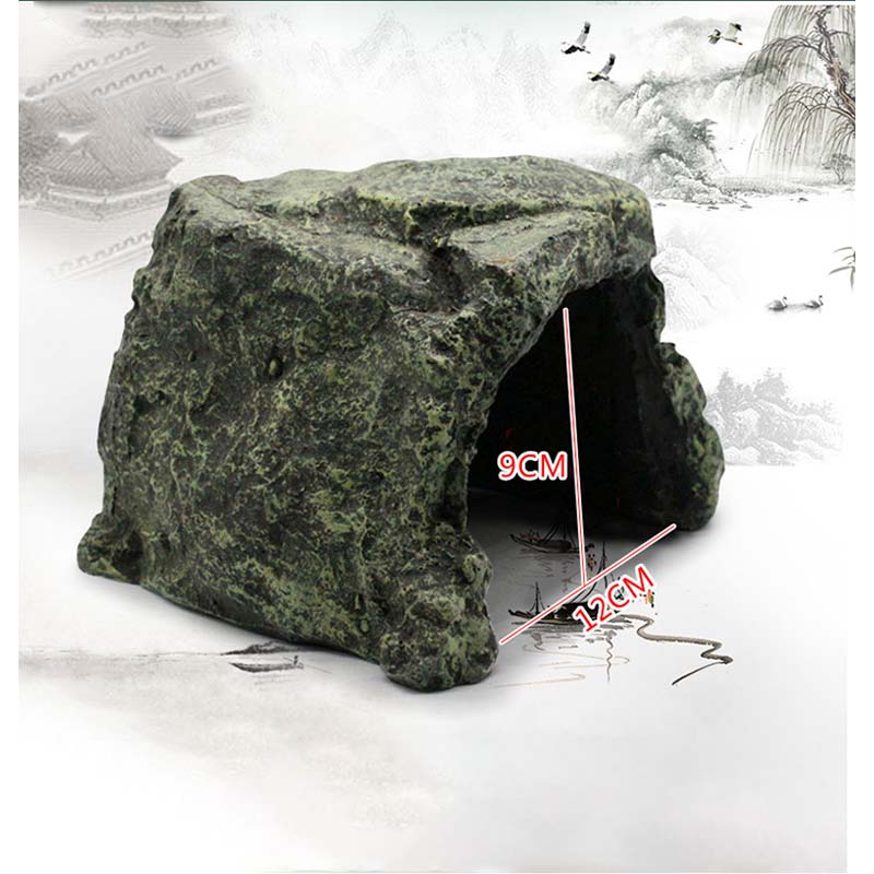 Reptile Rock Hideout Cave for Bearded Dragon Turtle Small Lizard-Green