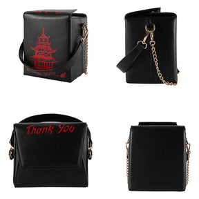 Fashion Crossbody Bag Chinese Takeout Box Style Clutch Bag for Girl-Black