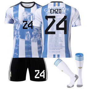 Argentina Win Commemoration Jersey 2324 Edition ENZO #24 Soccer Jersey Kids Adult 3Pcs Jersey Kits