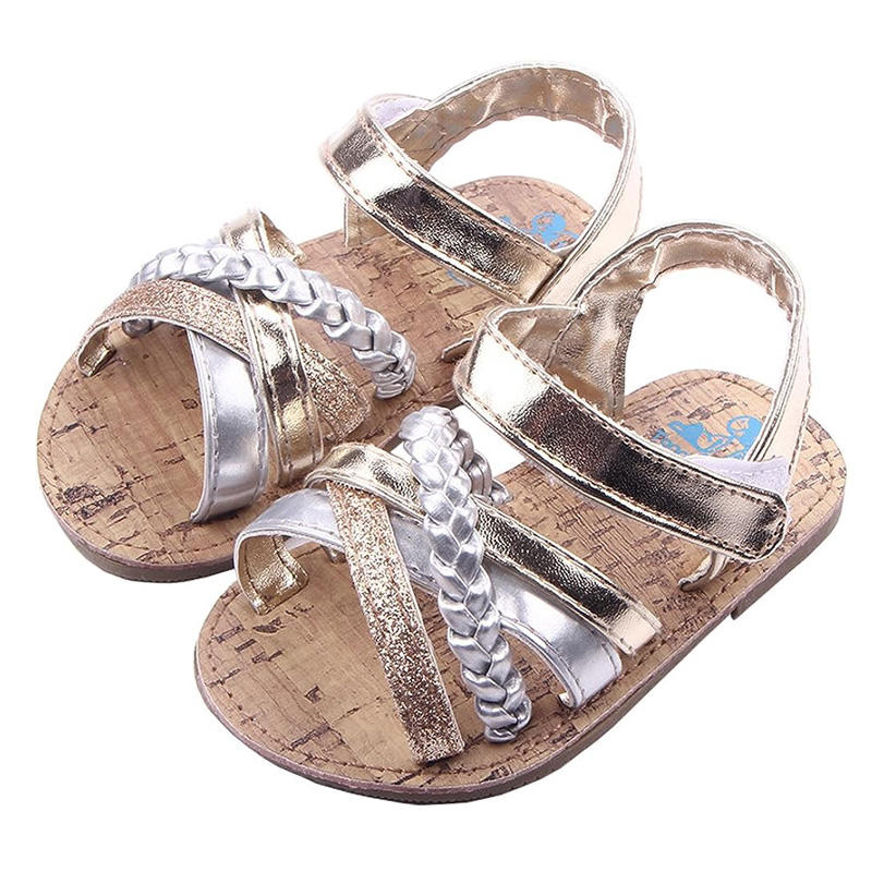 Baby Girls Sandals Open Toe Anti-Slip Rubber Sole Summer Shoes-Gold