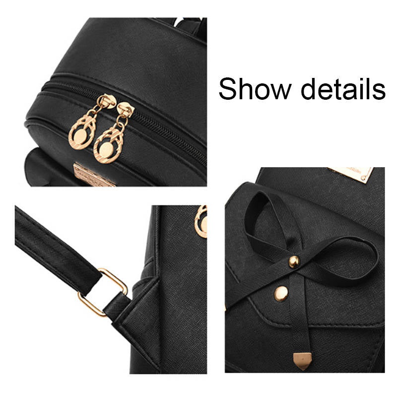 Girls Bowknot Cute Leather Mini Backpack Purse for Women-Black