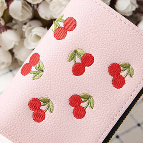 Women Cute Small Wallet Cherry Pattern Card Holder-Pink