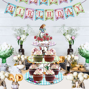 Tea Party Cupcake Stand 3 Tier Cake Holder for Kids Birthday Party Decorations