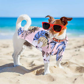 4 Pieces Pet Summer Cool T-Shirts Hawaii Style Floral Dog Shirt-SetA