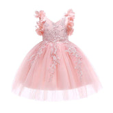 Princess Flower Girl Lace Dress Pageant Kids Christmas Party Dresses-Pink
