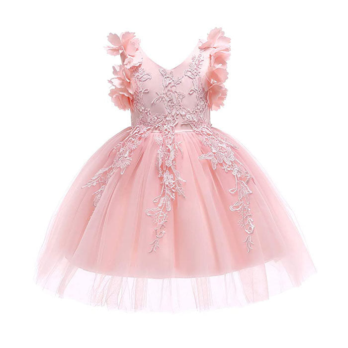 Princess Flower Girl Lace Dress Pageant Kids Christmas Party Dresses-Pink