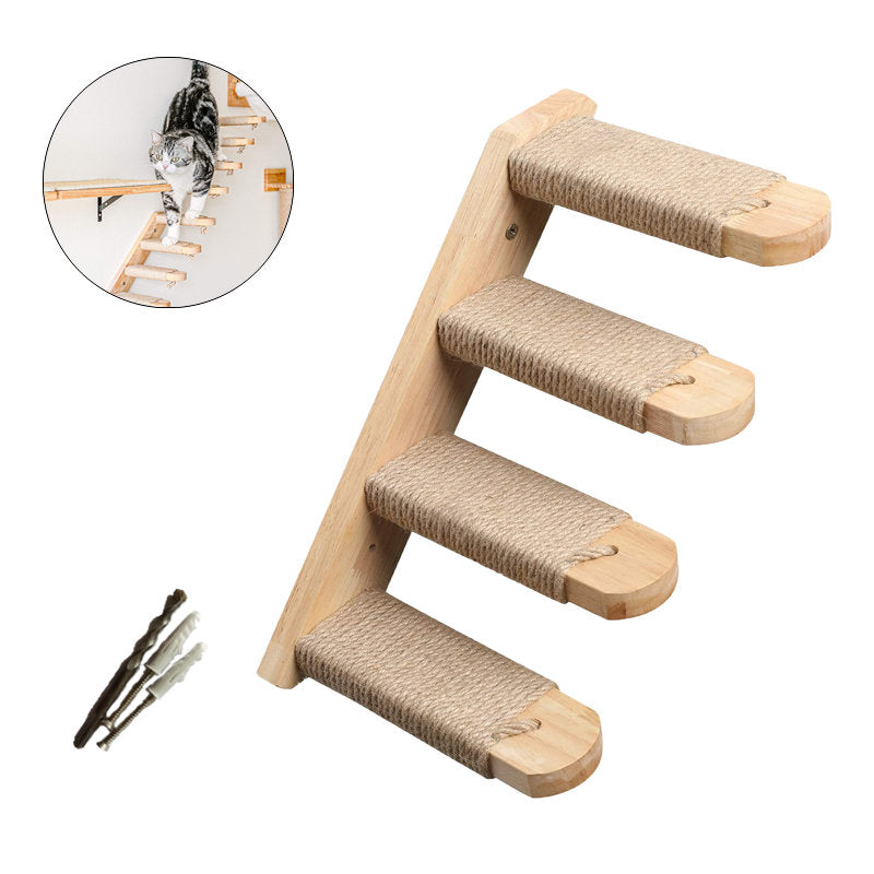 Cat Climbing Shelf Wall Mounted Cat Stairway with Jute Scratching for Cats Perch Platform Supplies-Left