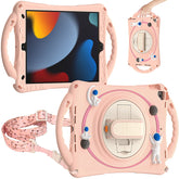 iPad Case Rugged Case with Handle Stand Shoulder Strap for iPad 10.2 Inch 2019/2020/2021-Pink