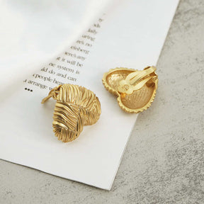 Gold Embossed Heart Clip-On Stud Earrings for Women