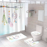 4 Pcs Shower Curtain Set Bath Mat U Shape and Toilet Lid Cover Mat with 12 Hooks-A4