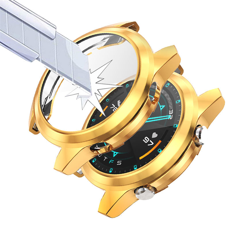 TPU Screen Protector Case For Huawei Watch GT2 42mm&46mm with HD Tempered Glass-RoseGold