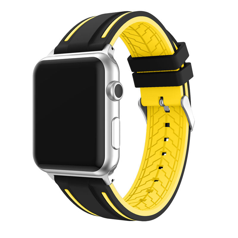 Rubber Sport Watch Bands for iWatch Series 6/SE/5/4/3/2/1 Bicolor Strap-BlackYellow