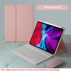 7 Color Backlit Keyboard Case with Pencil Holder for iPad Air 4/Air 5/Pro 11-Pink