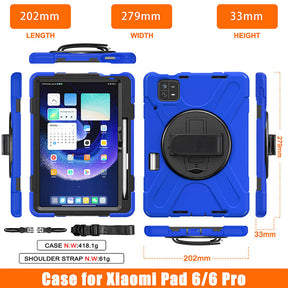 Onepiece Tablet Case for Xiaomi Pad 6 Rugged Lightweight Cover with Handle Strap Shoulder Strap-Blue