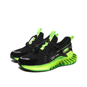 Trendy Mens Running Sneakers Mesh Comfortable Lightweight Tennis Shoes-BlackF luorescentGreen