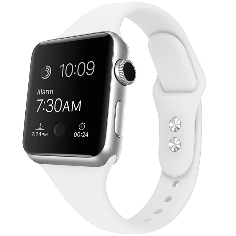 Slim Soft Silicone Replacement Watch Band Loop for iWatch Series SE 6 5 4 3 2 1-White