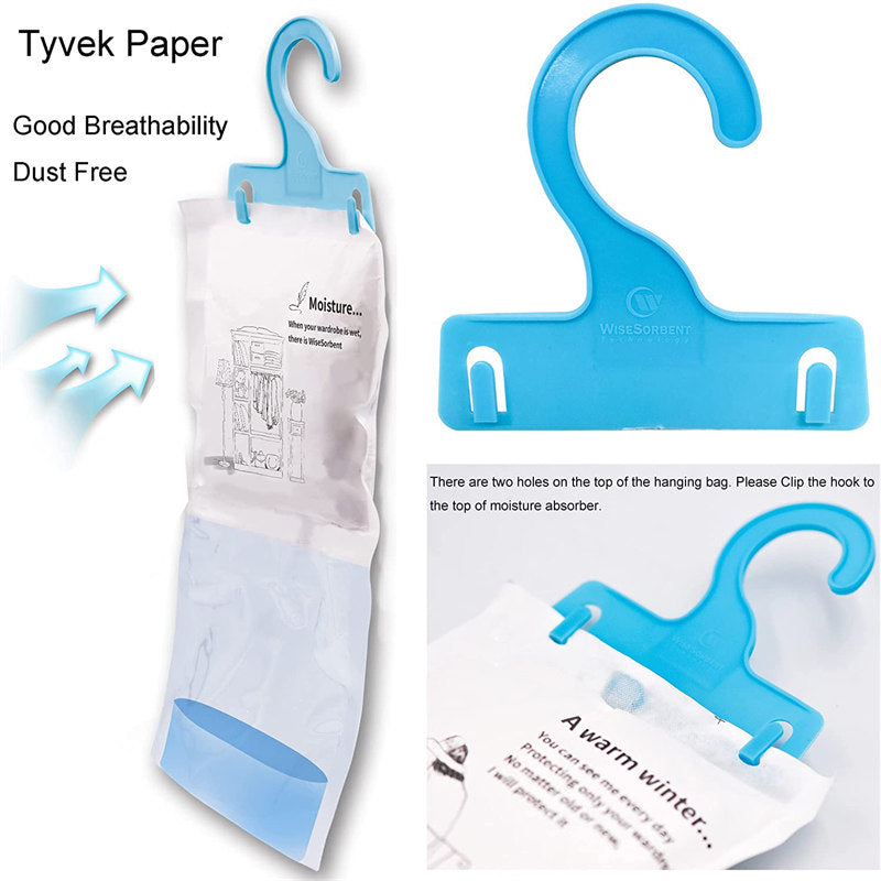 Pack of 12 Moisture Absorber Hanging Bags with Plastic Case Hook Humidity Packs