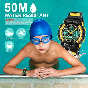 LED Multi Function Sports Waterproof Watch for Kids-Yellow