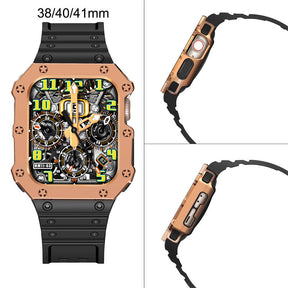 Sport Rugged Watchbands with Bumper Case Compatible for Apple Watch-RoseGold Black