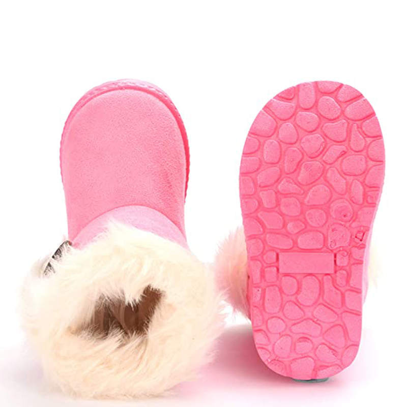 Girl's Boy's Cute Flat Shoes Button Winter Warm Snow Boots-Pink