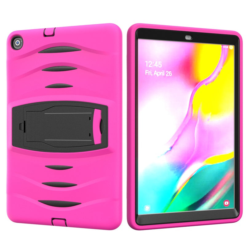 Shock Wave Kickstand Case Heavy Duty Rugged Anti-Fall Protection For Samsung Tab A 10.1 T510/T515(2019)-Rose Red