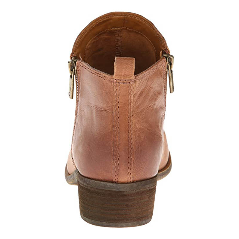 Womens Boots Low Heel Bootie Side Zipper-Brown