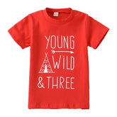 Children Young Wild Letter Print T-Shirts Fashion Short Sleeved-Red