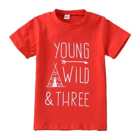 Children Young Wild Letter Print T-Shirts Fashion Short Sleeved-Red
