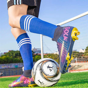 Hightop Soccer Boots Spikes Shoes Unisex Outdoor Indoor Sneaker-1Black