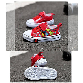 Toddler-Unisex Canvas Sneakers Cartoon Dinasour Slip on Shoes-Red